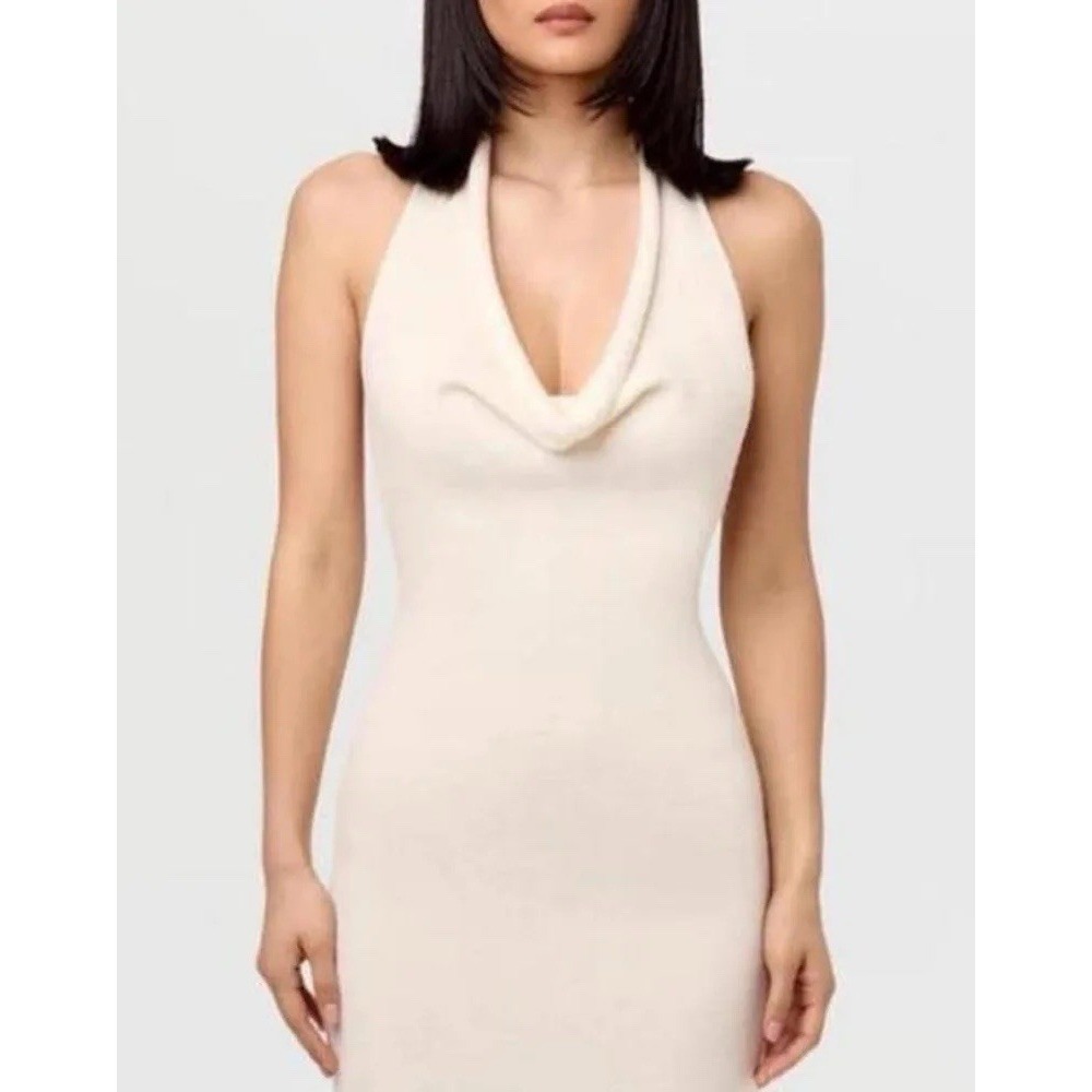 Women's Naked Wardrobe Cream Ivory Knit Halter Mix Dress Size Small